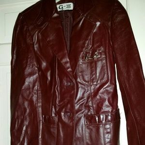 G III Burgandy Leather Coat Junior Size 7/8